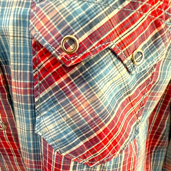 Men's Plaid Button-Up Shirt - Red and Blue - Picture 3 of 5